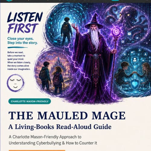 cropped-TMM-dual-Pages-1A.jpg The Maulded Mage living-books read-aloud guide for homeschoolers, featuring a wizard and children exploring a magical, digital world.