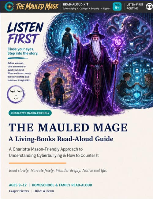 cropped-TMM-dual-Pages-1A.jpg The Maulded Mage living-books read-aloud guide for homeschoolers, featuring a wizard and children exploring a magical, digital world.