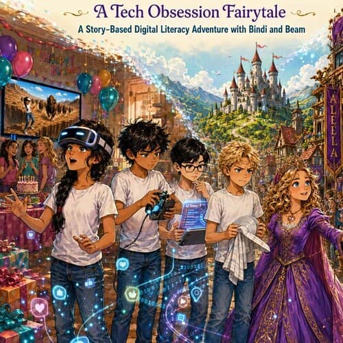 cropped-TWT-5-Day-Cover-2.jpg Cover of 'The Web Trap' 5-day mini unit pack for digital literacy, featuring children at an amusement park with a castle in the background, emphasizing tech literacy for homeschool students.