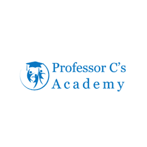 Professor C's Academy logo featuring a blue emblem with a graduation cap and book, emphasizing online homeschooling and educational resources.