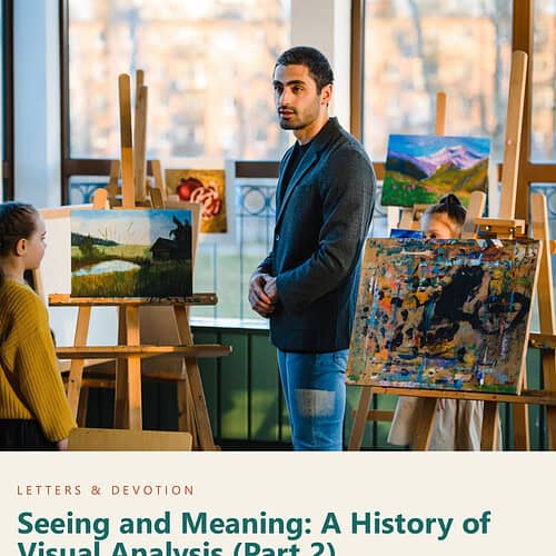 Art class with students and teacher in a bright studio, focusing on visual analysis and painting techniques.
