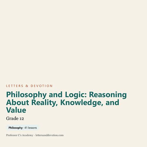 Cover of Grade 12 philosophy textbook titled 'Philosophy and Logic: Reasoning About Reality, Knowledge, and Value' from Homeschool Resource Co.