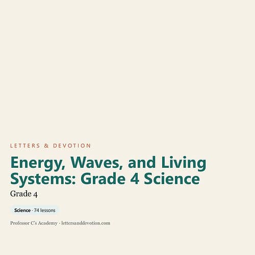 Grade 4 science book cover titled 'Energy, Waves, and Living Systems' from Homeschool Resource Co, featuring lessons on science topics for homeschooling students.