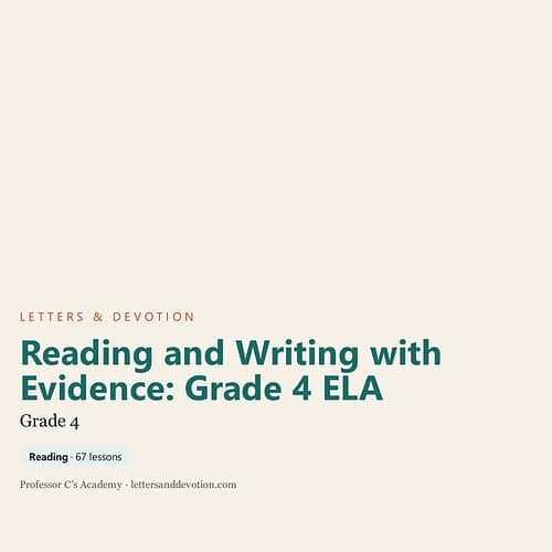 Grade 4 ELA reading and writing resource from Homeschool Resource Co., featuring lessons on evidence-based reading and writing skills.