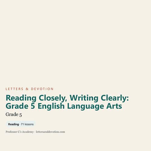 Cover page of Grade 5 English Language Arts curriculum with title 'Reading Closely, Writing Clearly' from Homeschool Resource Co.