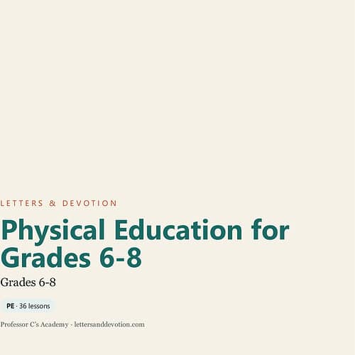 Cover page of 'Physical Education for Grades 6-8' with a minimalist design and title text.