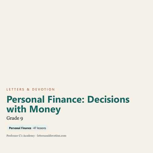 Cover of 'Personal Finance: Decisions with Money' for Grade 9, featuring a clean, minimal design with the title and educational details.