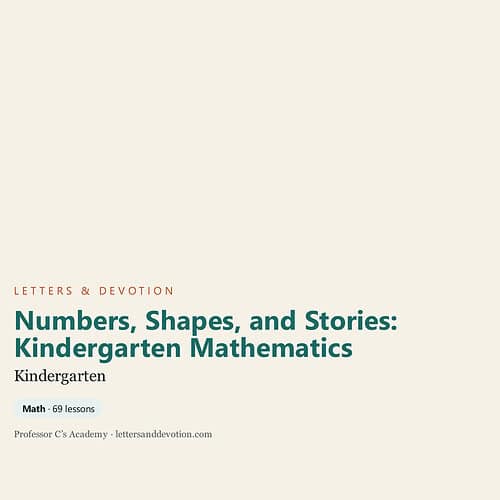 Cover page of Kindergarten Mathematics curriculum with numbers, shapes, and stories for early learners.