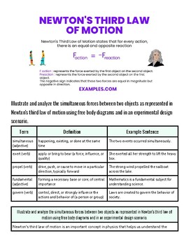 Illustration of Newton's third law of motion showing two objects with equal and opposite reactions, emphasizing action and reaction forces.