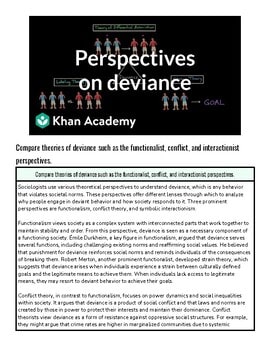 original-11949478-1.jpg Educational slide titled 'Perspectives on deviance' with diagrams and text from Khan Academy on deviance theories.