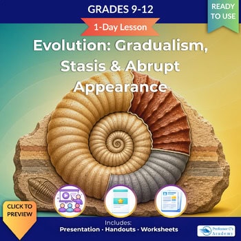 original-11955506-1.jpg Educational image showing a fossilized ammonite shell with sections of sedimentary rock, illustrating evolution concepts for grades 9-12.