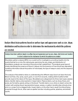 original-12074644-1.jpg Blood stain pattern analysis chart showing impact angles and surface types for forensic investigation.