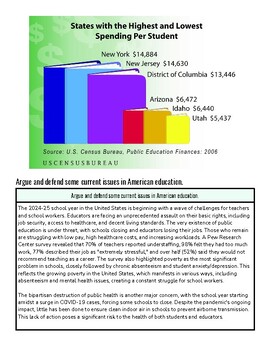 Bar chart showing states with the highest and lowest spending per student in 2006, including New York, New Jersey, District of Columbia, Arizona, Idaho, Utah.