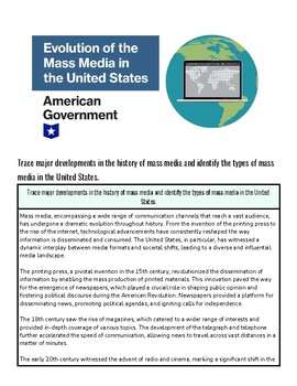 Evolution of the mass media in the United States infographic showing media development history.