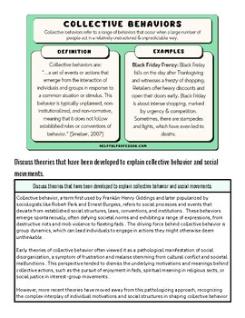 Collective behaviors infographic explaining definitions, examples, and social movements for homeschool resources.