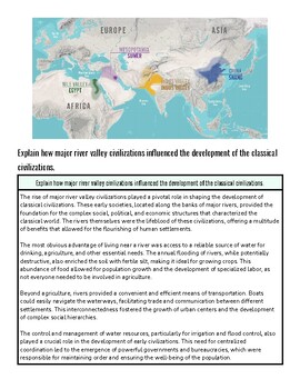 World map highlighting major river valley civilizations in Africa, Europe, Asia, and the Middle East.