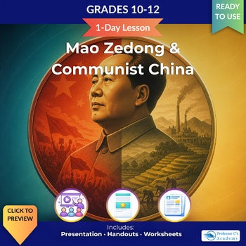 Educational resource cover on Mao Zedong and Communist China for grades 10-12, featuring a portrait of Mao and historical imagery.