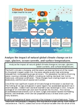 original-12362681-1.jpg Infographic explaining the impact of climate change on oceans, glaciers, and surface temperatures, highlighting warming, less oxygen, and more acidity effects.