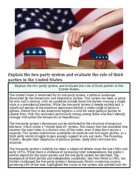 Two hands, one holding a blank card, in front of a U.S. flag background, with a red, white, and blue elephant and donkey symbols representing the two-party system.