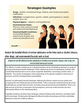 original-12503035-1.jpg Illustration of three pregnant women with a list of teratogen examples affecting fetal development.