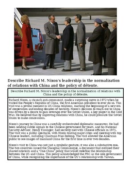 Richard M. Nixon's leadership in China and the policy of détente, with officials in formal attire engaging in discussion.
