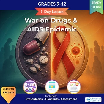 original-12551485-1.jpg Educational resource on the war on drugs and AIDS epidemic for grades 9-12, featuring a red ribbon and pills, promoting awareness and prevention.