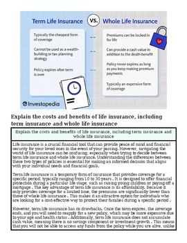 Comparison chart of term life and whole life insurance policies highlighting costs, benefits, and coverage details.