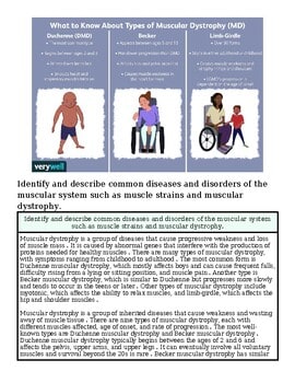 Illustration of three children with muscular dystrophy types: Duchenne, Becker, and Limb-Girdle, showing physical differences and mobility aids.