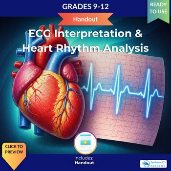 Educational handout on ECG interpretation and heart rhythm analysis for grades 9-12 students from Homeschool Resource Co.