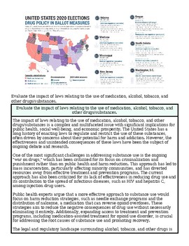 Map of the United States showing drug policy in ballot measures for 2020 elections.