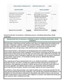 Bank account balance and reconciliation statement with checkbook and financial documents.