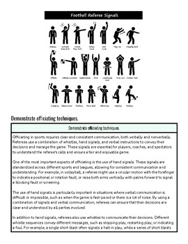 Football referee signals demonstrating officiating techniques with hand and arm gestures.