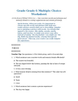 Homeschool Resource Co. educational worksheet for grade 6 with multiple choice questions on sentence structure and punctuation.
