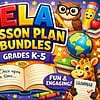 original-15263456-1.jpg Colorful educational book cover for ELA lesson plan bundles for grades K-5 with fun animal characters and learning tools.