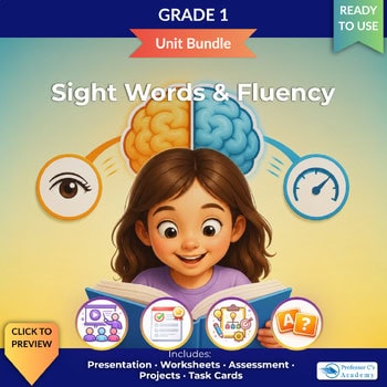 original-16729441-1.jpg Colorful educational material for grade 1 sight words and fluency, featuring a cheerful girl reading a book with icons representing learning tools.