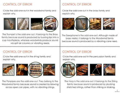 Homeschool Resource Co. Educational Image Educational image showing different musical instrument families with explanations for homeschooling resources.