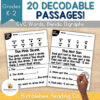 1 Homeschool resource page featuring decodable passages for grades K-2, including 'The Pink Skunk' and 'The Hot Sun' with CVC words, blends, and digraphs for early reading practice.