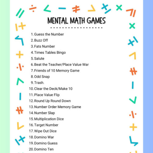 Homeschool Resource Co. offers mental math games for kids, including number guessing, bingo, and memory games, to enhance learning and fun at home.