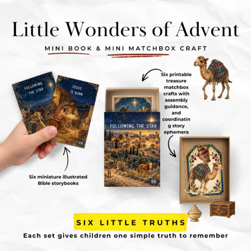 1 Little Wonders of Advent: six miniature illustrated Bible storybooks and a six-piece printable treasure matchbox craft by Homeschool Resource Co.