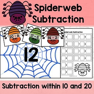 Spider Subtraction Math Center Game for Subtraction Fact Practice
