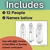 Bible Character Coloring Pages for Homeschool Printable Bible character coloring pages featuring Wise Man, with space for 12 people and names, suitable for Sunday school or Bible curriculum.