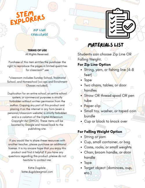 2 STEM CHALLENGE Zip Lines and Falling Weights Challenge | 3rd-8th Grade | Low Prep