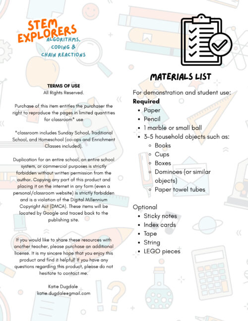 2 STEM CHALLENGE Algorithms and Chain Reaction Coding Challenge | 3rd-8th Grade | Low Prep