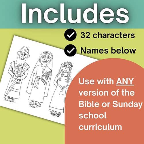 Homeschool resource with Bible character coloring pages for Sunday school or Bible curriculum.