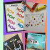 2 Collection of educational resources including candy-themed sorting activity, spider roll and dot game, Halloween-themed craft sticks, and pumpkin patch number game for homeschooling.