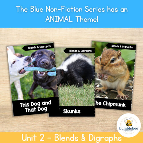 Three educational book covers from Homeschool Resource Co featuring animal themes, including dogs, skunks, and chipmunks, for homeschooling curriculum.
