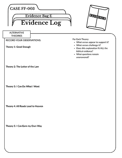 Homeschool Resource Co. Educational Evidence Log Educational evidence log for homeschooling with case file and evidence bag illustration.