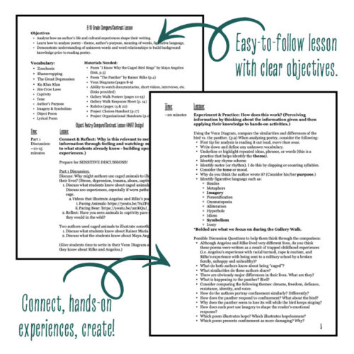 226 Poetry Compare/Contrast, Author Study, & Poetry Analysis ("I Know Why the Caged Bird Sings" vs. "The Panther")