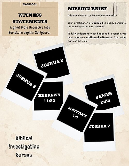 Biblical Investigation Bureau Worksheet Educational worksheet from Homeschool Resource Co. featuring biblical characters and scripture references for homeschooling activities.