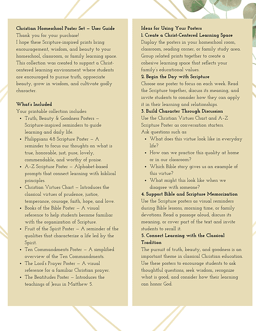 3 Christian Education Poster Set | Truth, Beauty, & Goodness | Instant Download